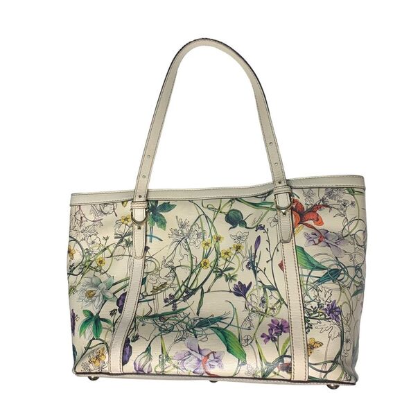 Authentic GUCCI Leather Flora Tote Bag Medium Floral Tote - Picture 1 of 16